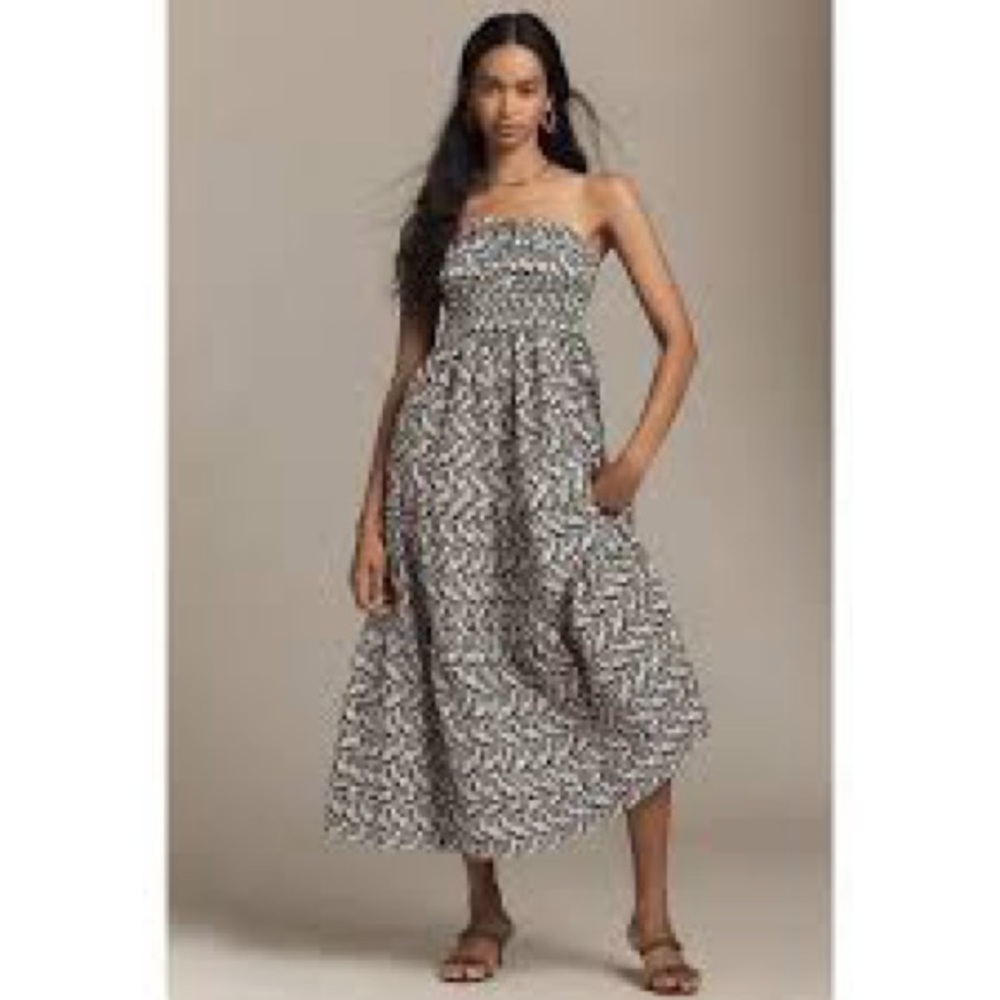 Anthropologie NWT Somerset Strapless Maxi Dress Green Print Size Small